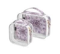 Amooorous Confezione da 2 sacchetti da toilette decorativi trasparenti viola grigi floreali Boho per borse cosmetiche trasparenti approvate TSA con cerniera Kit da barba da uomo Bolsa de