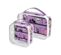 Amooorous Confezione da 2 sacchetti da toilette decorativi trasparenti viola per Halloween mistero magico appeso TSA approvato riutilizzabile borsa per il trucco organizzatore viaggio essenziale