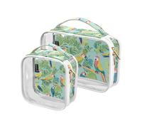 Amooorous Confezione da 2 sacchetti da toilette decorativi verdi trasparenti per pappagalli piante tropicali per le donne borse cosmetiche impermeabili approvate TSA per le donne per la borsa da barba