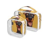 Amooorous Confezione da 2 sacchetti da viaggio decorativi da viaggio con divertente Doberman Pinscher marrone chiaro approvato TSA sacchetti cosmetici grandi riutilizzabili per le donne Aeroporto