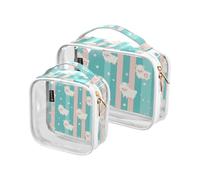 Amooorous Confezione da 2 sacchetti da viaggio decorativi trasparenti con agnello blu e strisce rosa fumetto da viaggio per articoli da toeletta TSA approvato borse da viaggio cosmetici portatili per