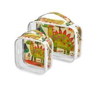Amooorous Confezione da 2 sacchetti da viaggio per articoli da toeletta decorativi trasparenti a forma di dinosauro del fumetto stile scarabocchio TSA grandi borse cosmetiche portatili per le donne