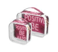 Amooorous Confezione da 2 sacchetti da viaggio trasparenti trasparenti con scritta "Stay Positive Be Happy" per articoli da toeletta TSA approvati da viaggio impermeabili per le donne Aeroporto