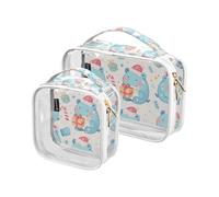 Amooorous Confezione da 2 sacchetti decorativi da appendere a forma di ippopotamo di Natale con cartoni animati blu, approvati dalla TSA, riutilizzabili, da donna, conformi alle linee aeroportuali,