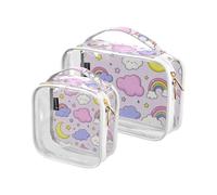 Amooorous Confezione da 2 sacchetti decorativi per trucco da donna, motivo luna e stella, viola, pesca, trasparenti, approvati TSA, impermeabili, organizer da barba essenziali per la rasatura, carino,