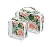 Amooorous Confezione da 2 sacchetti di bellezza con fiori primaverili rosa trasparenti decorativi grandi borse da toilette per le donne TSA approvate borse cosmetiche grandi riutilizzabili per le