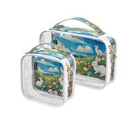 Amooorous Confezione da 2 sacchetti di Pasqua carino erba coniglio trasparente borsa da toilette decorativa borsa da viaggio approvata TSA impermeabile piccola borsa per trucco da viaggio essenziale