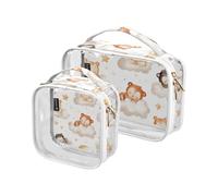 Amooorous - Confezione da 2 sacchetti trasparenti decorativi trasparenti con motivo a orso caffè con motivo a orso caffè approvato TSA, cartone animato carino orso caffè, 1 taglia, Cartone animato