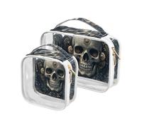 Amooorous Confezione da 2 Scheletro meccanico freddo Gotico Chiaro Borsa da toilette da viaggio decorativa TSA Approvata riutilizzabile Borsa organizer per il trucco da uomo Kit per la rasatura da