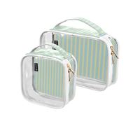 Amooorous Confezione da 2 strisce verticali blu e gialle trasparente borsa da toilette decorativa piccola TSA approvata borse portatili per donne rasatura essenziali para macchia, verticale blu e
