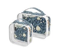 Amooorous Confezione da 2 trousse decorative trasparenti con motivo floreale vintage per uomo, approvato dalla TSA, grande borsa cosmetica trasparente per la rasatura, borsa per il trucco, Motivo