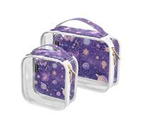 Amooorous Confezione da 2 viola misterioso universo pianeta chiaro decorativo borsa da toilette uomo TSA approvato borse cosmetiche trasparenti per le donne set da viaggio essenziale Bolsa de