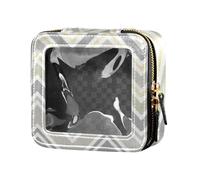 Amooorous Design colorato strisce geometriche trasparenti borse trucco impermeabile viaggio borsa da toilette borse organizer in pelle per viaggiare, Design colorato a righe geometriche, 1 size