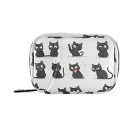 Amooorous Divertente borsa della medicina del gatto nero del fumetto per la borsa con scomparti staccabili riutilizzabile organizzatore della pillola della medicina per la borsa