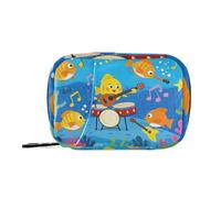 Amooorous Divertente borsa per medicinali con musica oceano concerto pesce blu per viaggiare con scomparti staccabili organizer portatile per pillole grande per borsa