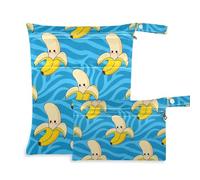 Amooorous Divertenti banane gialle a righe blu lavabili borse impermeabili 2 pezzi borsa per pannolini oggetti essenziali con manici per spiaggia, asilo nido