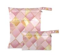 Amooorous E e Gold Plaid Sfondo riutilizzabile piccole borse asciutte 2 Pack Wet Bag per costume da bagno con maniglie per pannolini per bambini, viaggio