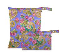 Amooorous Elegante borsa impermeabile impermeabile con motivo cachemire floreale viola, confezione da 2 pezzi essenziali da viaggio per bambini, con manici per fare il bagno, fare il bagno