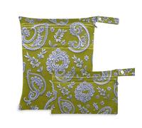 Amooorous Elegante borsa portabiancheria riutilizzabile motivo cachemire floreale argento verde oliva confezione da 2 pezzi essenziali da viaggio per bambino con manici per piscina e viaggio