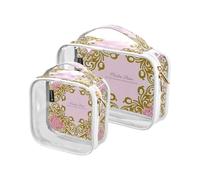 Amooorous Elegante fiore pesca dorato trasparente cosmetici decorativi cosmetici approvati TSA cosmetici impermeabili per la rasatura delle donne, Elegante fiore color pesca oro, 1 size