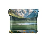 Amooorous Estate Neve Montagna Prato Giallo Margherite Donne Piccolo Cuoio Portamonete Unico Mini Trucco Borsa per Uomo Donna Viaggio, Margherite gialle del prato di montagna della neve estiva, 1 size