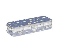 Amooorous Falso Glitter Gold Star Blu Scuro Progettato Trasparente Matita Box Doppio Strato Penne Caso Scatole Per Forniture di Cancelleria Con Coperchio
