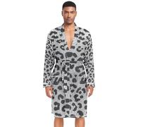 Amooorous Falso Glitter Leopard Print Grigio Accappatoi da uomo Big & Tall Men Robe Camicia da notte lunga da uomo con scollo a V Camicie da notte corte bata de Verano para Hombre per Swim Party L
