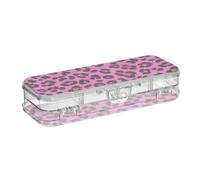 Amooorous Falso Glitter Leopard Print Rose Red Progettato Clear Matite Box 2 Layer Pastello Contenitori Per Forniture Artistiche Con Coperchio