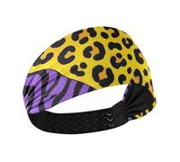 Amooorous Fasce di raffreddamento grandi con stampa leopardata giallo-viola per le donne Fasce elastiche per il sudore per la testa per allenamenti basket palestra diademi para el pelo de mujer