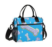 Amooorous Finto Glitter Cartoon Bone Blue Lunch Box Donna Grande Borsa per il pranzo Heavy Duty con tracolla Uomini Borsa per il pranzo per lavoro Ragazzo all'aperto
