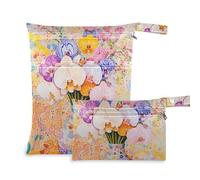 Amooorous Fiore in vaso sfondo pastello riutilizzabile vestiti sporchi borsa 2 Pack viaggio essenziale per volare con maniglie per palestra, yoga