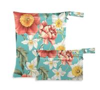 Amooorous Fiori Narcisi Peonia Narciso Turchese Borsa Bagnata Pannolino con Cerniera Confezione da 2 Pezzi Essenziali da Viaggio per Volare con Manici per Pannolini per Bambini, Bagno