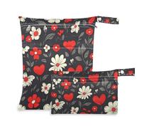 Amooorous Fiori romantici rossi e bianchi per San Valentino sacchetti impermeabili lavabili confezione da 2 pezzi essenziali da viaggio per bambino con manici per fare il bagno, piscina