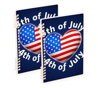 Amooorous Formato A5 4 luglio Giorno dell'Indipendenza Rosso e Blu Amore carta per notebook a righe 21,1 x 14,5 cm, rilegatura a spirale, 60 fogli per diario e lista delle cose da fare, confezione da