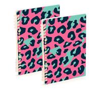Amooorous Formato A5 rosa e verde leopardato stampa notebook carta a righe 21,1 x 14,5 cm, resistente all'usura college a righe quaderno a spirale 60 fogli per planner e affari confezione da 2