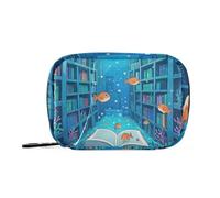 Amooorous Funny Ocean Library Book Fish Blue Medicine Bags con Scomparti staccabili attaccabile organizzatore di medicine da viaggio per borsa