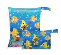 Amooorous Funny Ocean Music Concert Fish Blue Zip borsa per vestiti bagnati confezione da 2 pezzi essenziali da viaggio per volare con maniglie per pannolini per bambini, bagno
