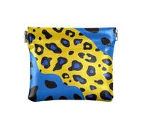 Amooorous Giallo-blu Leopard Print Donna in pelle portamonete portafoglio carino oggetti personali organizzatore per le donne, Stampa leopardata giallo-blu, 1 size