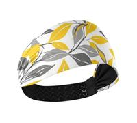 Amooorous Giallo e Grigio Senza Cuciture Modello Foglia Antiscivolo Fascia atletica Donne Elastico Hairband per il lavaggio viso basket tennis cintas para el pelo de mujer