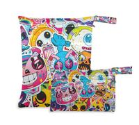 Amooorous Graffiti Art Trend Play Adesivi con cerniera piccole borse asciutte 2 confezioni di borse per pannolini oggetti essenziali con manici per asilo nido, palestra