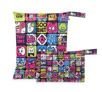 Amooorous Graffiti Art Trend Play Adesivi lavabili borsa per pannolini bagnati confezione da 2 sacchetti bagnati per costume da bagno con manici per spiaggia, piscina