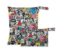 Amooorous Graffiti Art Trend Play Stickers borsa riutilizzabile per bambino Confezione da 2 elementi essenziali da viaggio per volare con manici per fare il bagno, asilo nido