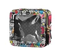 Amooorous Graffiti Art Trend Play Stickers Cute Makeup Case Bag Clear Leather Toiletry Bag Travel Cosmetic Case for Women, Graffiti art trend play adesivi, 1 size