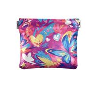 Amooorous Graffiti Artwork Farfalle Cuori Viola Donna Pelle Portamonete Portafoglio Impermeabile Portamonete per le Donne, Graffiti opere d'arte farfalle cuori viola, 1 size