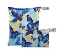 Amooorous Grande borsa impermeabile lavabile con farfalla blu psichedelica, confezione da 2 borse per pannolini, oggetti essenziali con manici per spiaggia, asilo nido