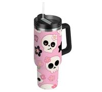 Amooorous Grande bottiglia d'acqua riutilizzabile sottovuoto con coperchio e cannuccia, tazza da tè decorativa da viaggio per casa, ufficio o auto, in acciaio inox, para agua 1,18 cl
