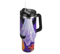 Amooorous Halloween zucca gialla vuoto bocca larga 1,18 once Tumbler con coperchio e cannuccia Tazza da caffè isolante decorativa per scuola, sport, asilo nido, campeggio e altro termo para agua Acero