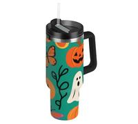 Amooorous Halloween zucca gialla vuoto bocca larga bottiglie d'acqua coperchio a prova di perdite e cannuccia tazza decorativa da viaggio per caffè con manico per scuola, sport, asilo nido, campeggio