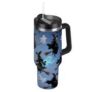 Amooorous Halloween zucca nera strega vuoto bocca larga 1180 ml bicchiere con coperchio e cannuccia tazza decorativa ufficio per scuola, sport, asilo nido, campeggio e altro baso para 1,18 once