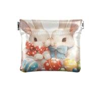 Amooorous Happy Easter Cartoon Carino Coniglio Bianco Donna in Pelle Moneta Borsa Cambia Monete Gioielli Unici per Uomini Donne, Felice Pasqua Cartone animato carino coniglio bianco, 1 size